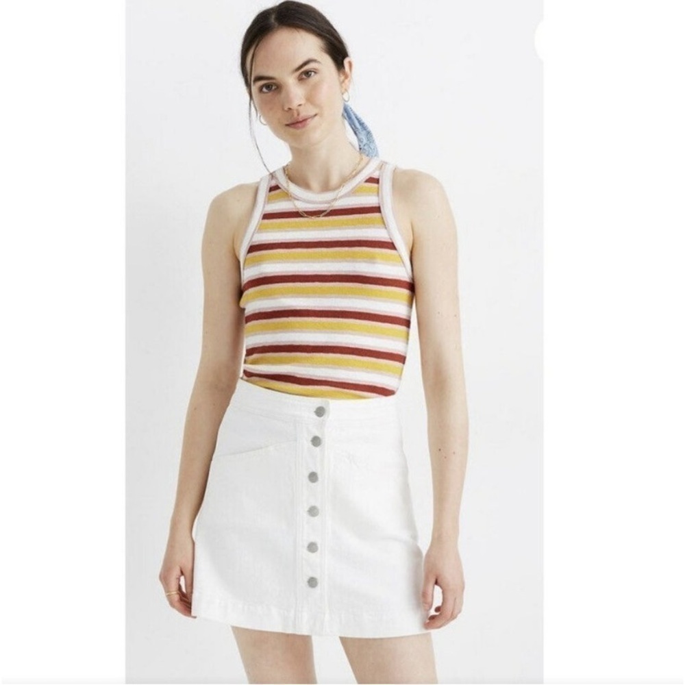 Madewell White Denim Streetwear A-line Button Front Mini Skirt W/Pockets Size 29